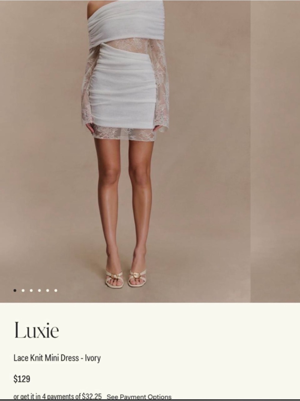 Meshki Ivory Off-Shoulder Lace Knit Mini Dress